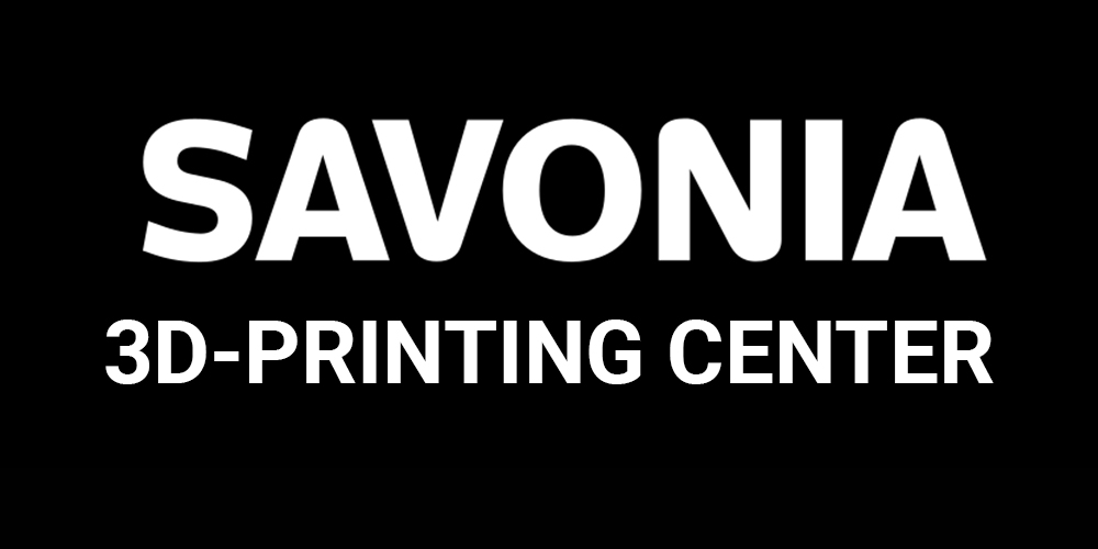 White text on a black background reads SAVONIA in large bold letters and 3D-PRINTING CENTER below in smaller, capitalized letters.